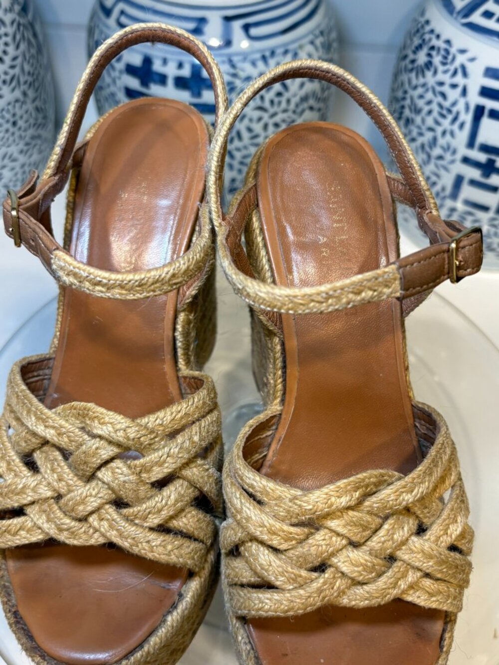 Saint Laurent Tribute Beige Braided Jute Platform Wedge Sandals 36 6 - Picture 5 of 12